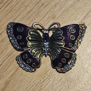 Vintage Gold Tone Enamel Butterfly Brooch - 2 Inches X 1.25 Inches